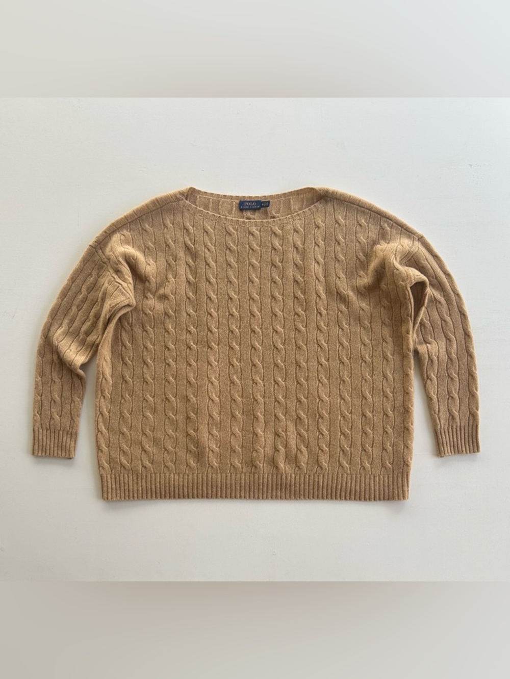 Polo Ralph Lauren Cable Knit Sweater Merino Wool Cashmere Tan Women Medium - Picture 2 of 16